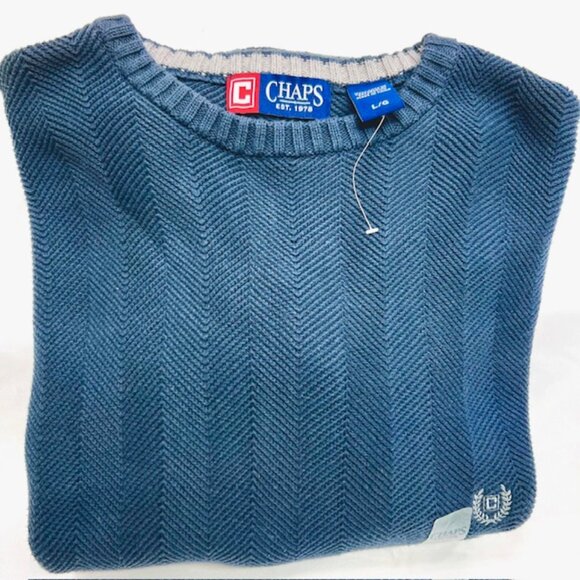 Chaps Other - New-Vintage  Chaps Sweater Mens Cotton Knit Pullover Crew Neck Blue Logo  L (30)